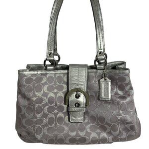 Coach Lynn Soho Signature C Jacquard Tote Bag Purse Metallic Silver F18912 + Fob